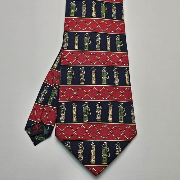 Tommy Hilfiger Men's Neck Tie Blue Red Golf Made In USA 100% Silk Vintage - Picture 1 of 5